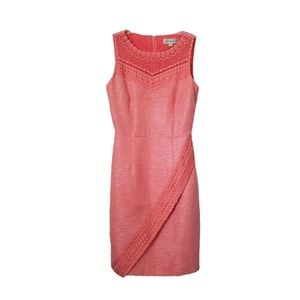 Katherine Kelly Sleevless Dress Pink Coral Midi Fitted Size 2 Crochet Wrap